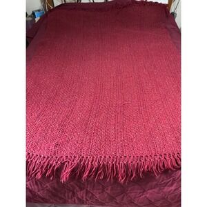 Unbranded Crochet Throw Blanket Unisex OS Burgundy Tweed
